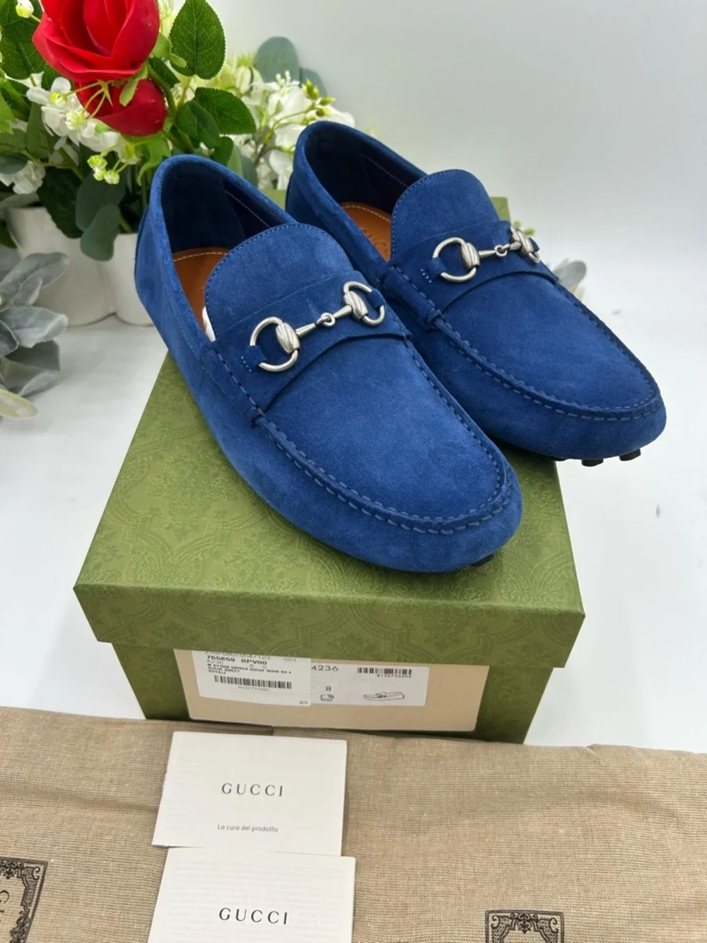 Men\'s Gucci horse bit Driver loafers in royal blue size 8 fits 8.5 US made Italy Gucci Suede Mens Horsebit Driver Loafers 8 Royale 1858020  main image 2